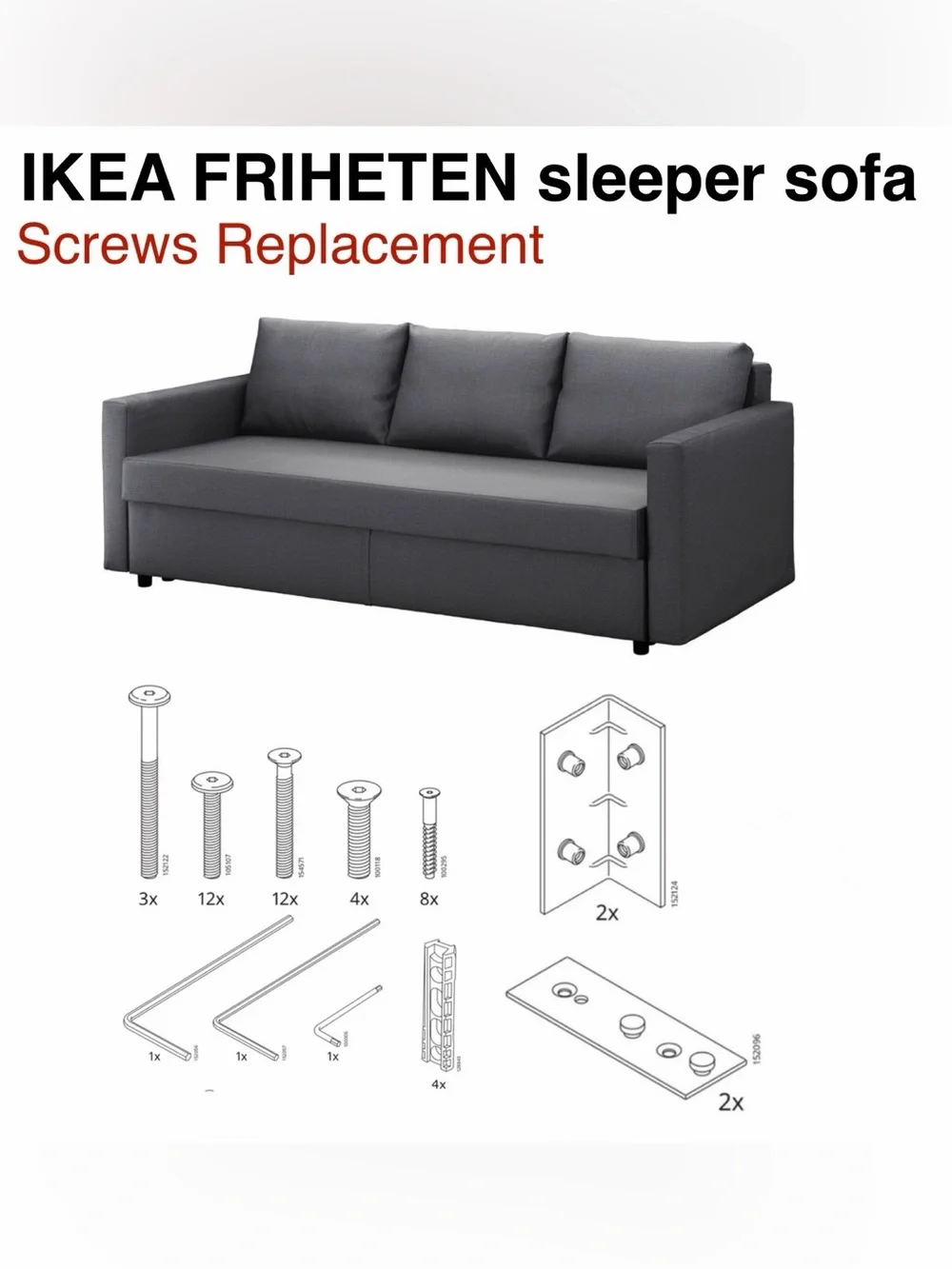 IKEA replacement parts hardware to set up your Friheten Sleeper Sofa